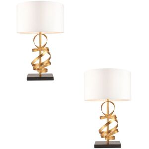 Loops 2 Pack Hammered Gold Ribbon Table Lamp Light & Ivory Shade - Black Marble Base - Table Lamp Loops 2 Pack Hammered Gold Ribbon Table Lamp Light & Ivory Shade - Black Marble Base - Table Lamp