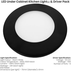 Loops 5x MATT BLACK Ultra-Slim Round Under Cabinet Kitchen Light & Driver Kit - Warm White Diffused LED Black Loops 5x MATT BLACK Ultra-Slim Round Under Cabinet Kitchen Light & Driver Kit - Warm White Diffused LED Black