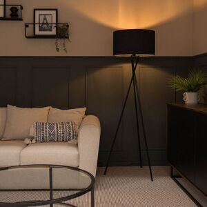 ValueLights Camden Black Metal Tripod Floor Lamp with Drum Lamp Shade & LED Bulb in Dark Navy Dark Navy ValueLights Camden Black Metal Tripod Floor Lamp with Drum Lamp Shade & LED Bulb in Dark Navy Dark Navy