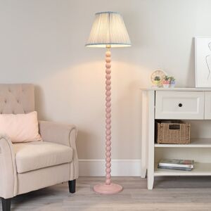 ValueLights Bobbins Painted Rose Pink Floor Lamp with Tapered Fabric Pleated Shade in Pale Blue Pale Blue ValueLights Bobbins Painted Rose Pink Floor Lamp with Tapered Fabric Pleated Shade in Pale Blue Pale Blue