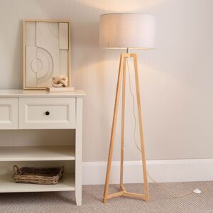 ValueLights Lottie Natural Wood Tripod Floor Lamp with Fabric Drum Shade in Grey Grey ValueLights Lottie Natural Wood Tripod Floor Lamp with Fabric Drum Shade in Grey Grey