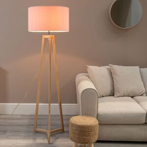 ValueLights Lottie Natural Wood Tripod Floor Lamp with Fabric Drum Shade in Pink Pink ValueLights Lottie Natural Wood Tripod Floor Lamp with Fabric Drum Shade in Pink Pink
