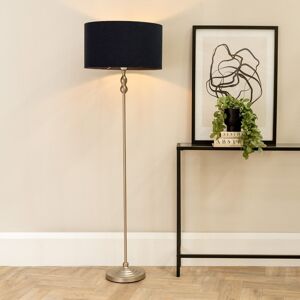 ValueLights Maggie Brushed Chrome Silver Floor Lamp with Fabric Lamp Shade in Black Black ValueLights Maggie Brushed Chrome Silver Floor Lamp with Fabric Lamp Shade in Black Black