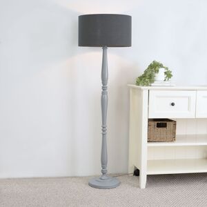 ValueLights Victoria Grey Wood Traditional Stem Floor Lamp with Fabric Drum Shade in Charcoal Charcoal ValueLights Victoria Grey Wood Traditional Stem Floor Lamp with Fabric Drum Shade in Charcoal Charcoal