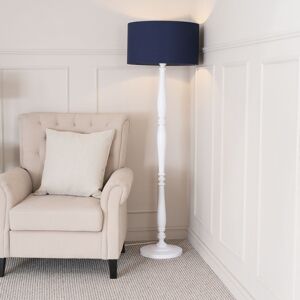 ValueLights Victoria White Wood Traditional Stem Floor Lamp with Fabric Drum Shade in Navy Navy ValueLights Victoria White Wood Traditional Stem Floor Lamp with Fabric Drum Shade in Navy Navy