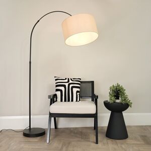 ValueLights Louis Black Arched Curved Floor Lamp with Fabric Drum Lamp Shade & LED Bulb in Natural Natural ValueLights Louis Black Arched Curved Floor Lamp with Fabric Drum Lamp Shade & LED Bulb in Natural Natural
