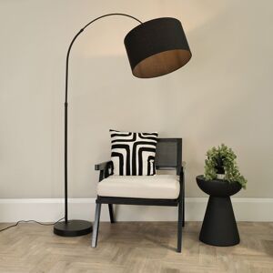 ValueLights Louis Black Arched Curved Floor Lamp with Fabric Drum Lamp Shade & LED Bulb Black ValueLights Louis Black Arched Curved Floor Lamp with Fabric Drum Lamp Shade & LED Bulb Black