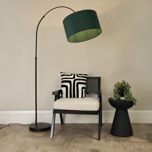 ValueLights Louis Black Arched Curved Floor Lamp with Velvet Drum Lamp Shade & LED Bulb in Bottle Green Bottle Green ValueLights Louis Black Arched Curved Floor Lamp with Velvet Drum Lamp Shade & LED Bulb in Bottle Green Bottle Green