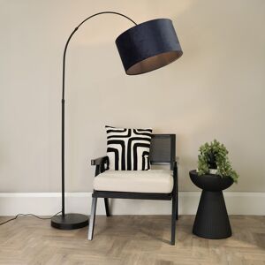 ValueLights Louis Black Arched Curved Floor Lamp with Velvet Drum Lamp Shade & LED Bulb in Navy Navy ValueLights Louis Black Arched Curved Floor Lamp with Velvet Drum Lamp Shade & LED Bulb in Navy Navy