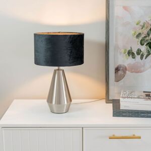ValueLights Jax Brushed Chrome Dimmable Touch Table Lamp with Velvet Drum Shade & LED Bulb in Black Black ValueLights Jax Brushed Chrome Dimmable Touch Table Lamp with Velvet Drum Shade & LED Bulb in Black Black