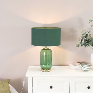 ValueLights Leigh Fabric Drum Shade & Forest Green Glass Gold Trim Table Lamp & LED Bulb in Bottle Green Bottle Green ValueLights Leigh Fabric Drum Shade & Forest Green Glass Gold Trim Table Lamp & LED Bulb in Bottle Green Bottle Green