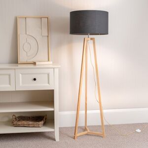 ValueLights Lottie Natural Wood Tripod Floor Lamp with Fabric Drum Shade & LED Bulb in Charcoal Charcoal ValueLights Lottie Natural Wood Tripod Floor Lamp with Fabric Drum Shade & LED Bulb in Charcoal Charcoal