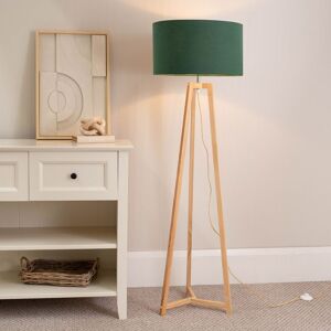 ValueLights Lottie Natural Wood Tripod Floor Lamp with Fabric Drum Shade & LED Bulb in Green Green ValueLights Lottie Natural Wood Tripod Floor Lamp with Fabric Drum Shade & LED Bulb in Green Green