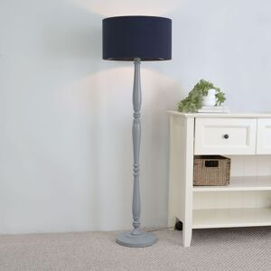 ValueLights Victoria Grey Wood Traditional Stem Floor Lamp with Fabric Drum Shade & LED Bulb in Navy Navy ValueLights Victoria Grey Wood Traditional Stem Floor Lamp with Fabric Drum Shade & LED Bulb in Navy Navy