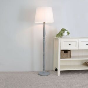 ValueLights Victoria Grey Wood Traditional Floor Lamp with Fabric Tapered Shade & LED Bulb in White White ValueLights Victoria Grey Wood Traditional Floor Lamp with Fabric Tapered Shade & LED Bulb in White White