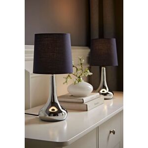 ValueLights Teardrop Pair Fabric Shades Brushed Chrome Touch Table Lamps & Bulbs in Navy Navy ValueLights Teardrop Pair Fabric Shades Brushed Chrome Touch Table Lamps & Bulbs in Navy Navy