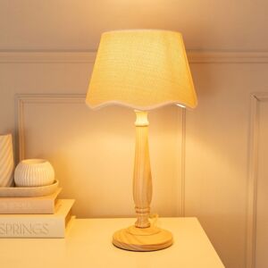 ValueLights Victoria Light Wood Table Lamp with Linen Scallop Trim Tapered Shade & Bulb in White White ValueLights Victoria Light Wood Table Lamp with Linen Scallop Trim Tapered Shade & Bulb in White White