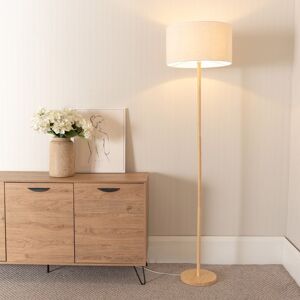 ValueLights Heather Light Wood Stem Floor Lamp with Natural Drum Lamp Shade & LED Bulb in White White ValueLights Heather Light Wood Stem Floor Lamp with Natural Drum Lamp Shade & LED Bulb in White White