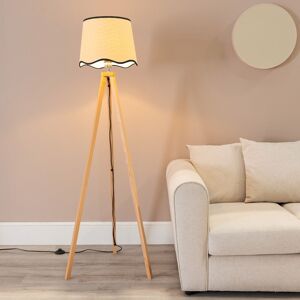 ValueLights Barbro Light Wood Tripod Floor Lamp with Linen Scallop Edge Shade & LED Bulb in Black Black ValueLights Barbro Light Wood Tripod Floor Lamp with Linen Scallop Edge Shade & LED Bulb in Black Black