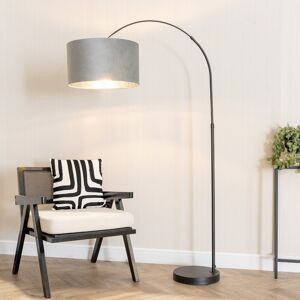 ValueLights Louis Black Arched Floor Lamp with Grey Velvet & Metallic Chrome Inner Shade Grey ValueLights Louis Black Arched Floor Lamp with Grey Velvet & Metallic Chrome Inner Shade Grey