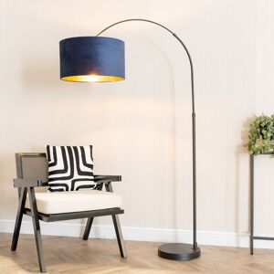 ValueLights Louis Black Arched Floor Lamp with Velvet Drum Metallic Gold Inner Shade & Bulb in Dark Navy Dark Navy ValueLights Louis Black Arched Floor Lamp with Velvet Drum Metallic Gold Inner Shade & Bulb in Dark Navy Dark Navy