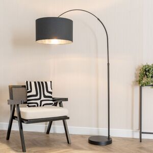 ValueLights Louis Black Arched Floor Lamp with Fabric Drum with Chrome Inner Shade & Bulb Black ValueLights Louis Black Arched Floor Lamp with Fabric Drum with Chrome Inner Shade & Bulb Black