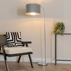 ValueLights Curva Chrome Arched Floor Lamp with Grey Velvet & Chrome Inner Lamp Shade & Bulb Grey ValueLights Curva Chrome Arched Floor Lamp with Grey Velvet & Chrome Inner Lamp Shade & Bulb Grey