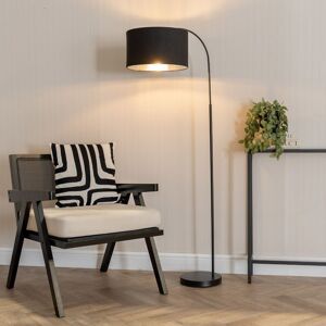 ValueLights Curva Black Arched Floor Lamp with Black Velvet & Chrome Inner Lamp Shade & Bulb Black ValueLights Curva Black Arched Floor Lamp with Black Velvet & Chrome Inner Lamp Shade & Bulb Black