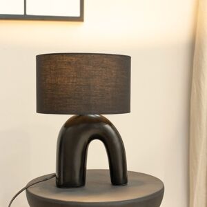 ValueLights Lia Fabric Drum Lamp Shade Black Arch Abstract Ceramic Table Lamp with LED Bulb Black ValueLights Lia Fabric Drum Lamp Shade Black Arch Abstract Ceramic Table Lamp with LED Bulb Black