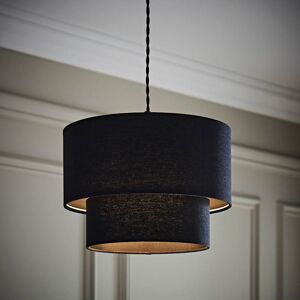 ValueLights Jodie Linen Two Tier Easy Fit Drum Ceiling Light Lamp Shade with Bulb in Black Black ValueLights Jodie Linen Two Tier Easy Fit Drum Ceiling Light Lamp Shade with Bulb in Black Black