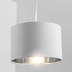 CGC Lighting 'Nila' Luxury Cream Velvet & Silver Inner Round Pendant Drum Lamp Shade Cream CGC Lighting 'Nila' Luxury Cream Velvet & Silver Inner Round Pendant Drum Lamp Shade Cream