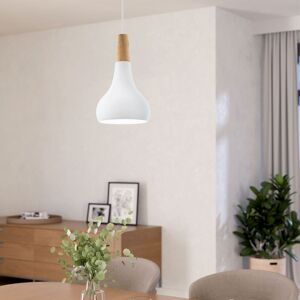 Eglo Sabinar Metal & Wood Single Pendant Light in White White Eglo Sabinar Metal & Wood Single Pendant Light in White White