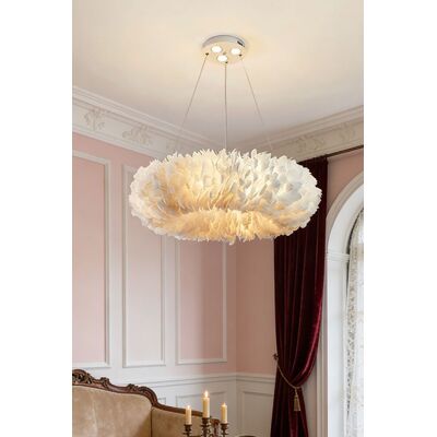 Living and Home Chic Feather 6-Light Chandelier Pendant Light in White White Living and Home Chic Feather 6-Light Chandelier Pendant Light in White White