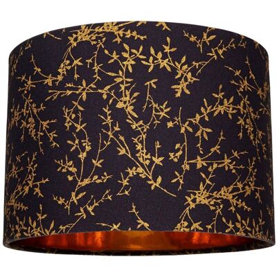 Happy Homewares - Modern Black Cotton 12in - Gold Floral - Lamp shade Happy Homewares - Modern Black Cotton 12in - Gold Floral - Lamp shade
