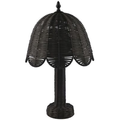 Happy Homewares Washed Black Woven Rattan Table Lamp with Scallop Shade & Switch Black Happy Homewares Washed Black Woven Rattan Table Lamp with Scallop Shade & Switch Black