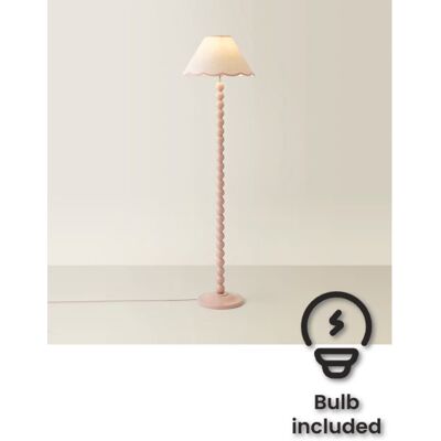 ValueLights Bobbins Pink Floor Lamp Pink Scallop Shade & Bulb ValueLights Bobbins Pink Floor Lamp Pink Scallop Shade & Bulb