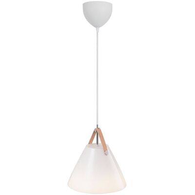 Bjørn + Balle Strap 27cm Pendant Light - Round White Glass & Leather Bjørn + Balle Strap 27cm Pendant Light - Round White Glass & Leather
