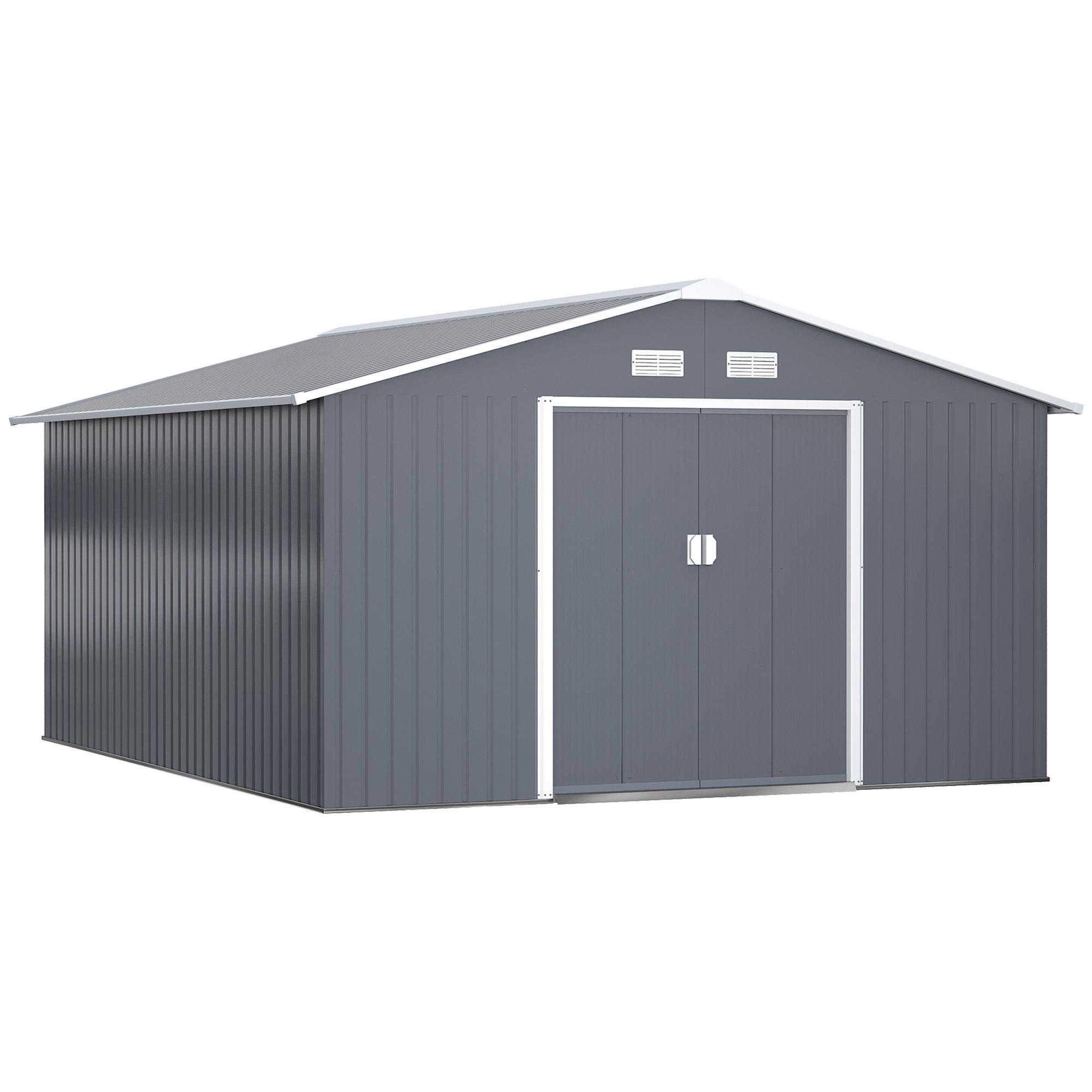 Outsunny 13 X 11ft Outdoor Garden Storage Shed w/2 Doors Galvanised Metal