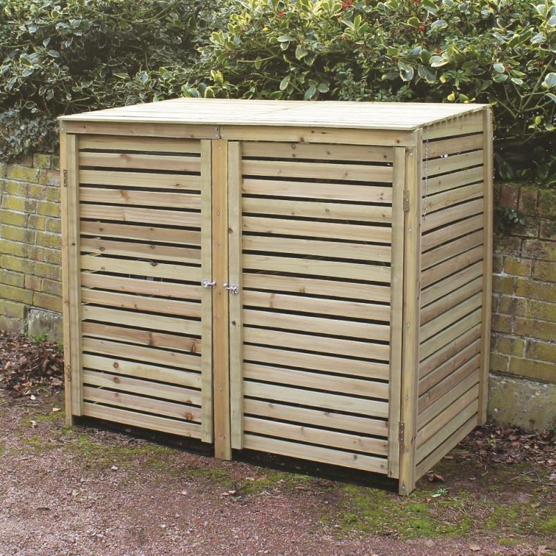 Samuel Alexander Large Wooden Outdoor Garden Patio Double Wheelie Bin Store Storage