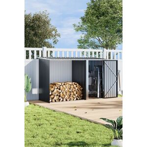 H&O Direct Steel Outdoor Tool Storage Shed with Log Stacking Rack in Black Black H&O Direct Steel Outdoor Tool Storage Shed with Log Stacking Rack in Black Black