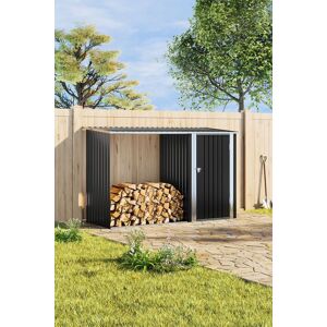 Living and Home Outdoor Garden Storage Shed with Log Stacking Rack in Black Black Living and Home Outdoor Garden Storage Shed with Log Stacking Rack in Black Black