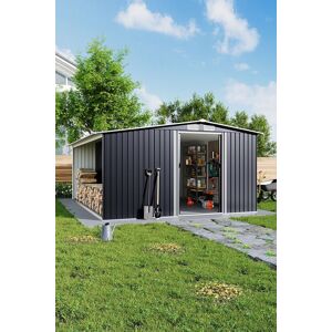 H&O Direct Metal Garden Tool Storage Shed with Log Storage in Black Black H&O Direct Metal Garden Tool Storage Shed with Log Storage in Black Black