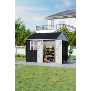 Living and Home 10 x 8FT Outdoor Metal Apex Roof Garden Storage Shed in Charcoal Charcoal Living and Home 10 x 8FT Outdoor Metal Apex Roof Garden Storage Shed in Charcoal Charcoal