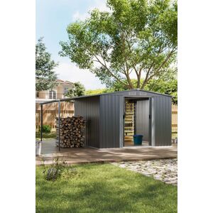 Living and Home 8x8ft Metal Shed Garden Storage Shed Apex Roof Double Door with Sun Shelter in Dark Grey Dark Grey Living and Home 8x8ft Metal Shed Garden Storage Shed Apex Roof Double Door with Sun Shelter in Dark Grey Dark Grey