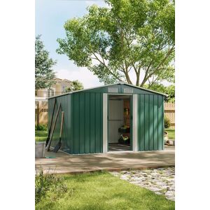 Living and Home 8.5 x 8.5 ft Metal Shed Garden Storage Shed, 4-Vent Heavy-Duty Storage w/ Weatherproof Apex Roof & Double Sliding Doors & Base Green Living and Home 8.5 x 8.5 ft Metal Shed Garden Storage Shed, 4-Vent Heavy-Duty Storage w/ Weatherproof Apex Roof & Double Sliding Doors & Base Green
