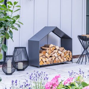 Ivyline Outdoor House Zinc Log Storage H88cm D100cm in Silver Silver Ivyline Outdoor House Zinc Log Storage H88cm D100cm in Silver Silver