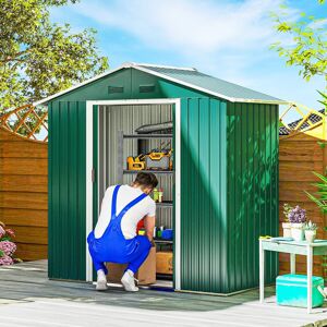 OUTSUNNY 6.5ft x 3.5ft Garden Shed, Metal Shed for Garden & Outdoor Storage in Green Green OUTSUNNY 6.5ft x 3.5ft Garden Shed, Metal Shed for Garden & Outdoor Storage in Green Green