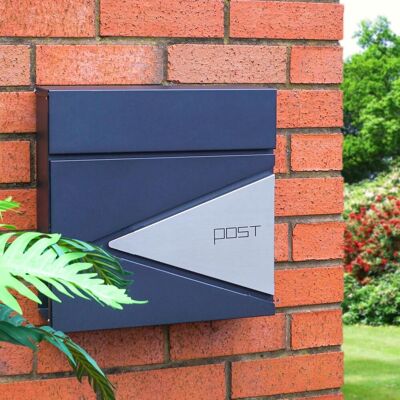 mysmartbuy Black & Silver Wall Mounted Lockable Letterbox - Weather Resistant Galvanised Steel Mail Letter Post Box with Newspaper Holder Black mysmartbuy Black & Silver Wall Mounted Lockable Letterbox - Weather Resistant Galvanised Steel Mail Letter Post Box with Newspaper Holder Black