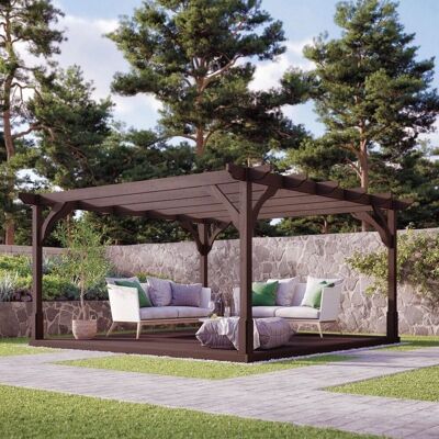 Rutland County Garden Furniture Ltd Premium Pergola & Decking Kit, L420 x W420 x H270 cm, Rustic Brown Brown Rutland County Garden Furniture Ltd Premium Pergola & Decking Kit, L420 x W420 x H270 cm, Rustic Brown Brown