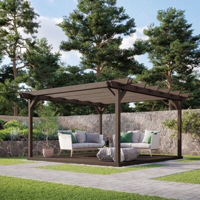 Rutland County Garden Furniture Ltd Double Garden Pergola & Decking Kit, L240 x W240 cm, Rustic Brown Brown Rutland County Garden Furniture Ltd Double Garden Pergola & Decking Kit, L240 x W240 cm, Rustic Brown Brown